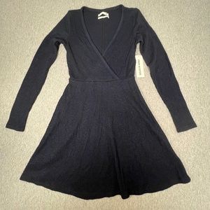NWT Urban Outfitters Coraline Cozy Wrap Dress | Size Small | Long Sleeve Navy
